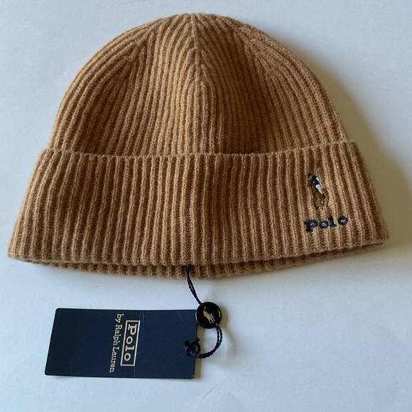 POLO RALPH LAUREN MENS SIGNATURE PONY WOOL KNIT BEANIE CAMEL OS NWT